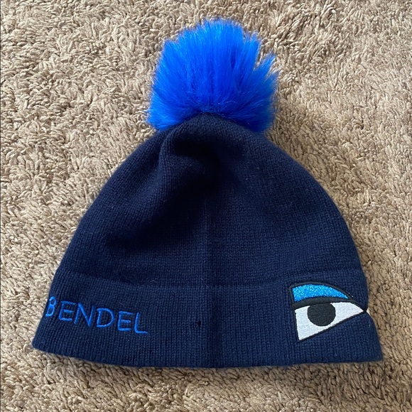 Henri Bendel Cashmere Monster Eye Beanie Blue Pom Pom Beanie Hat main image 16